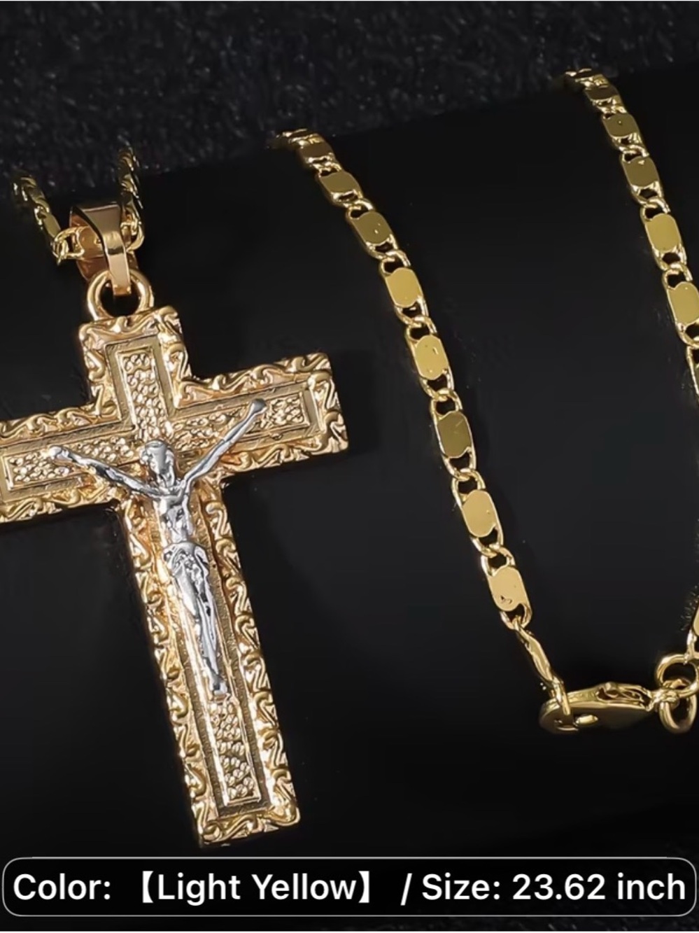 Gold Two-Tone Crucifix Pendant Necklace for Women